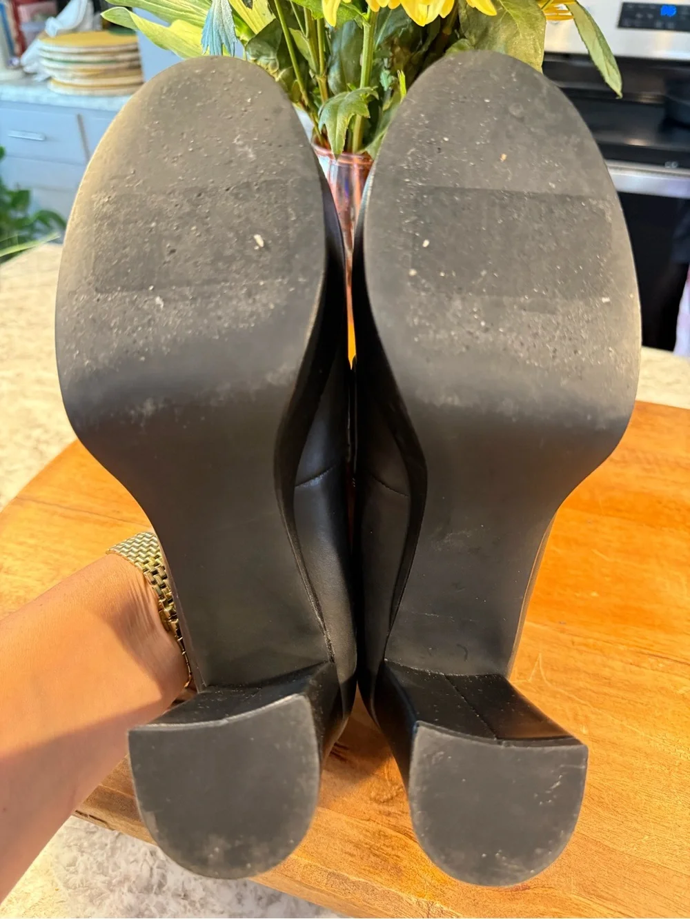 Steve Madden Cinderella Black Leather Platform Loafers with Gold Hardware